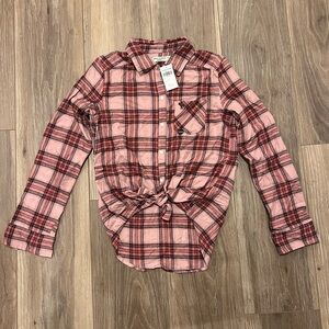NWT abercrombie kids Girls’ Pink & Black Plaid Shirt